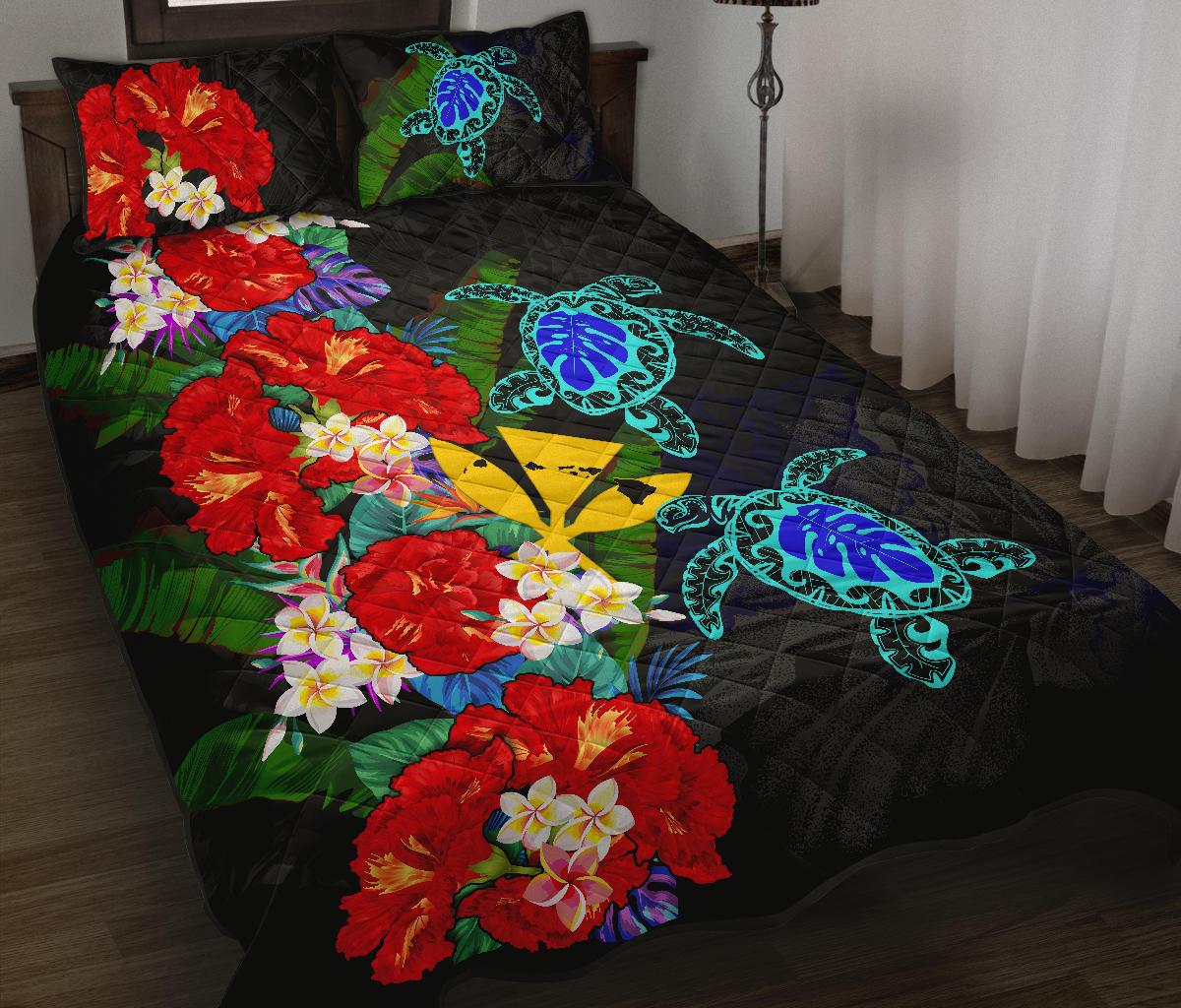 Kanaka Maoli (Hawaiian) Quilt Bed Set - Polynesian Hibiscus Turtle Palm Leaves - Polynesian Pride