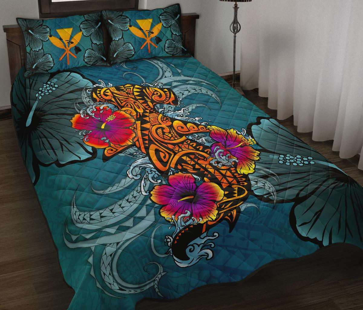 Kanaka Maoli (Hawaiian) Quilt Bed Set - Polynesian Hammerhead Shark Hibiscus - Polynesian Pride