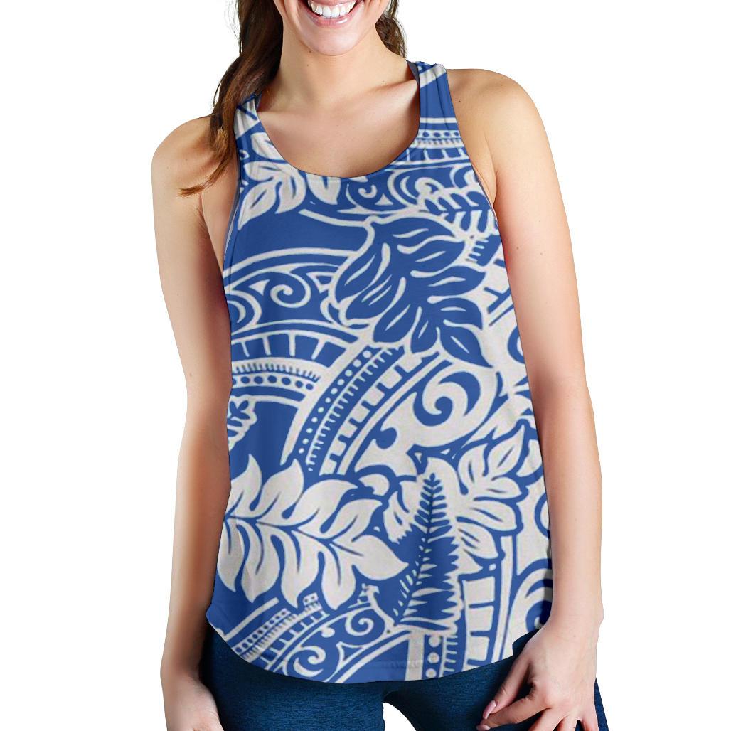 Polynesian Women Racerback Tank Top 47 Blue-Ecru - Polynesian Pride