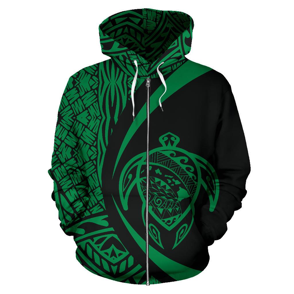 Polynesian Turtle Map of Hawaii Zip Hoodie Green Circle Style - Polynesian Pride