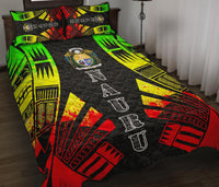 Nauru Quilt Bed Set - Nauru Coat Of Arms & Polynesian Reggae Tattoo Style - Polynesian Pride