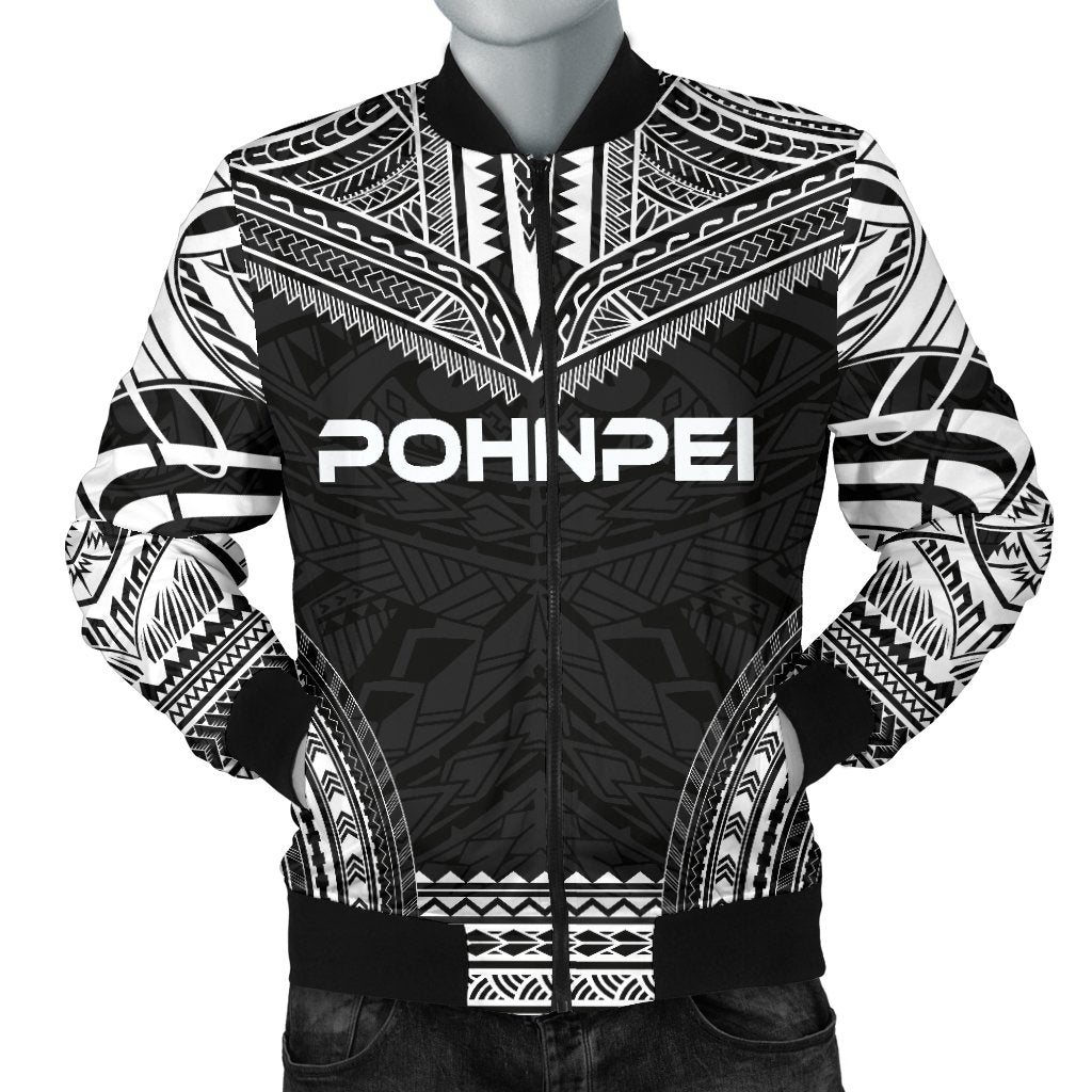 Pohnpei Polynesian Chief Men's Bomber Jacket - Black Version Black - Polynesian Pride