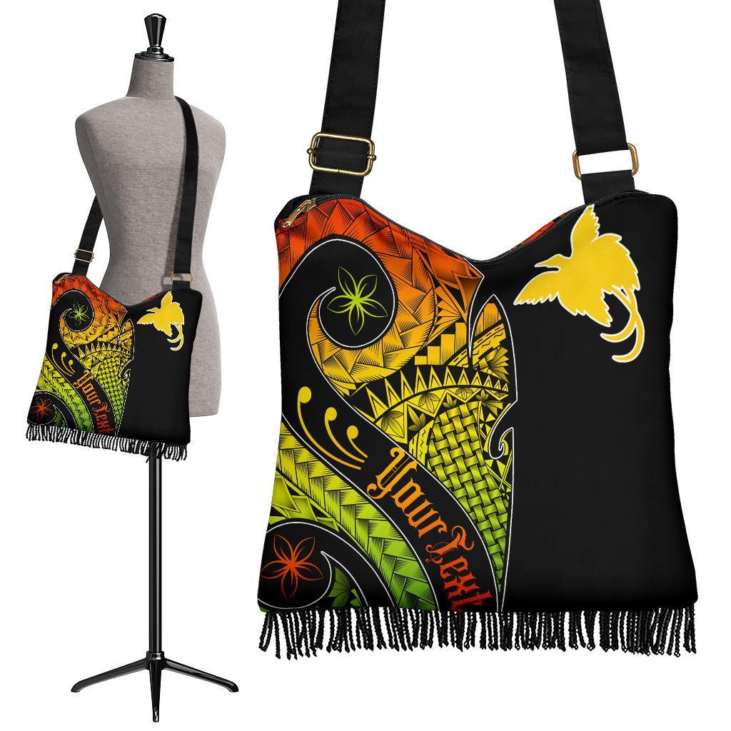 Papua New Guinea Personalised Boho Handbag - PNG Bird And Polynesian Decorative Pattern - Polynesian Pride