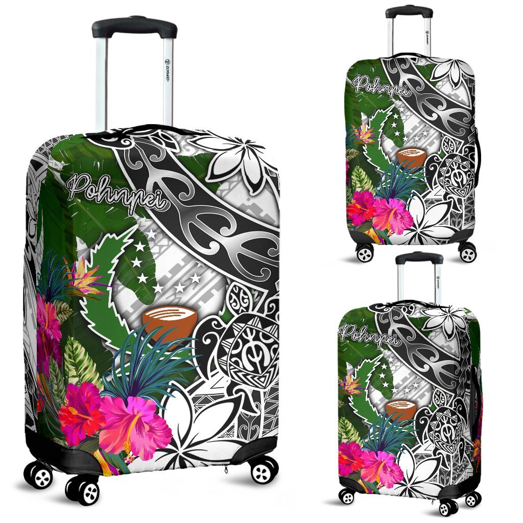 Pohnpei Luggage Covers White - Turtle Plumeria Banana Leaf White - Polynesian Pride