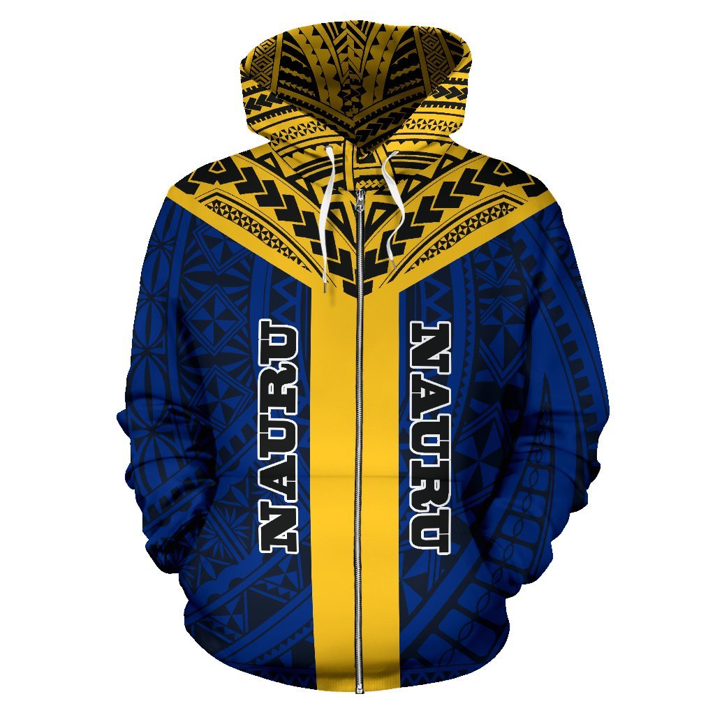 Nauru Zipper Hoodie Nauru Coat of Arms Polynesian Tattoo - Polynesian Pride