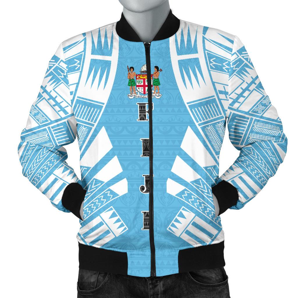 Fiji Men Bomber Jackets - Polynesian Tattoo Flag White - Polynesian Pride