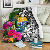 Nauru Premium Blanket - Turtle Plumeria Banana Leaf Crest White - Polynesian Pride