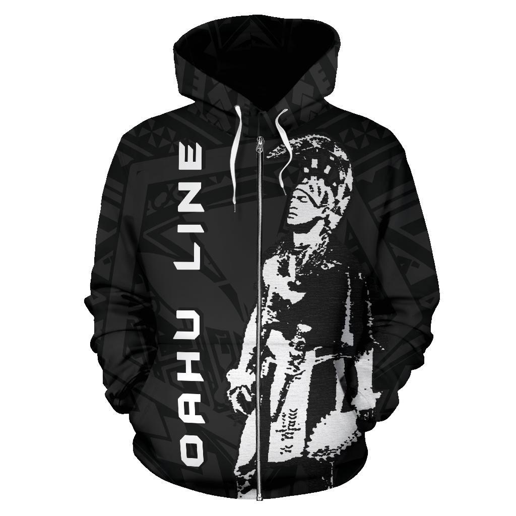 Polynesian Oahu Line Helmet Warrior Hawaii Zip Hoodie - Polynesian Pride