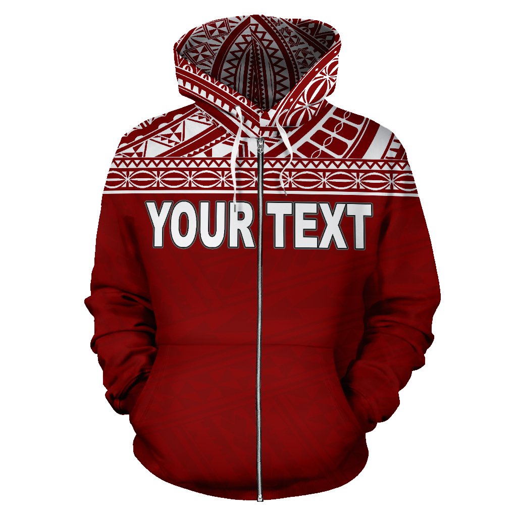 Tahiti Polynesian All Over Custom Zip up Hoodie Red Horizontal - Polynesian Pride