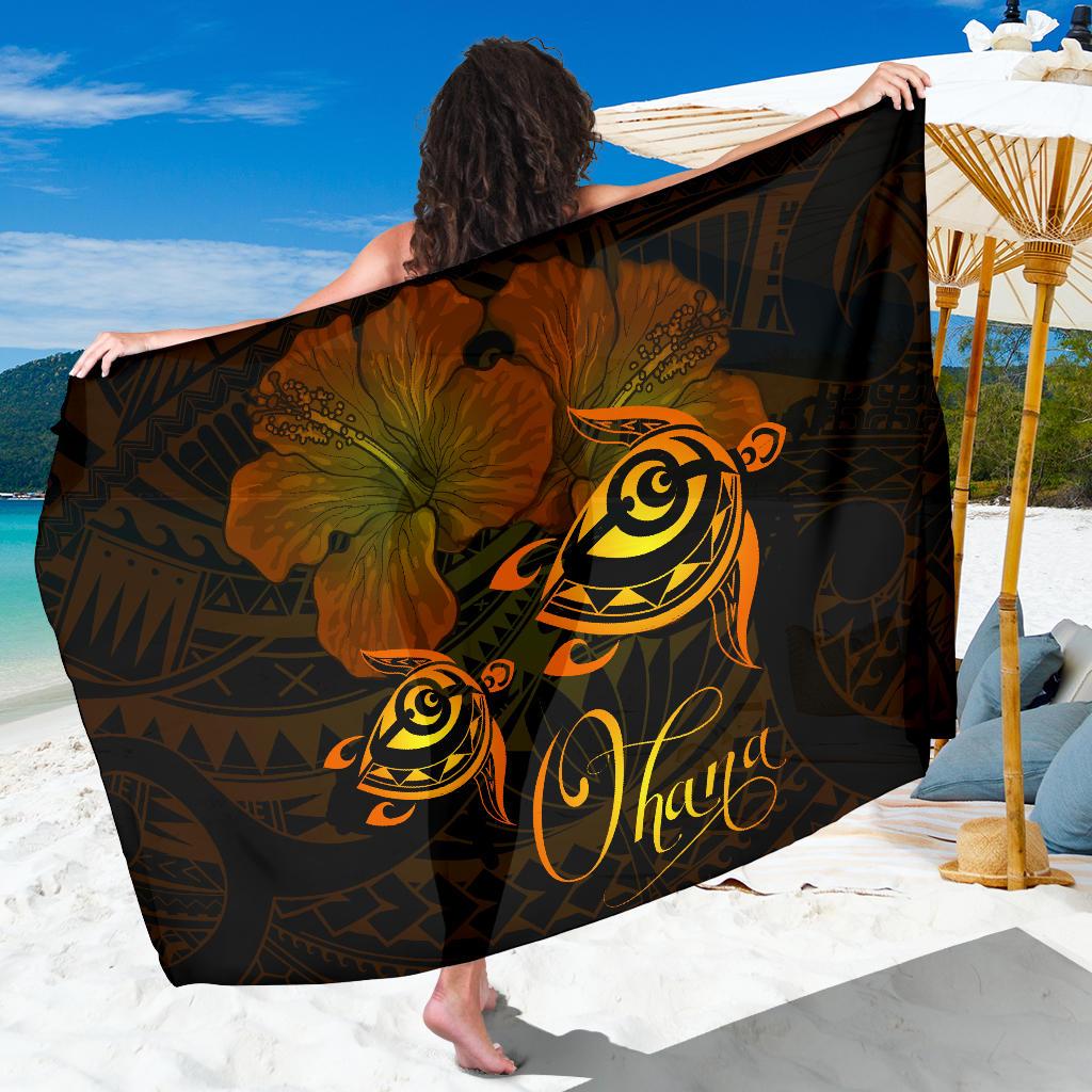 Hawaii Turtle Ohana Hibiscus Poly Sarong - Yellow Sarong One size Yellow - Polynesian Pride