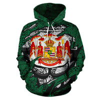 Polynesian Royal Coat of Arms Kanaka Map Hawaii Custom Hoodie Green - Polynesian Pride