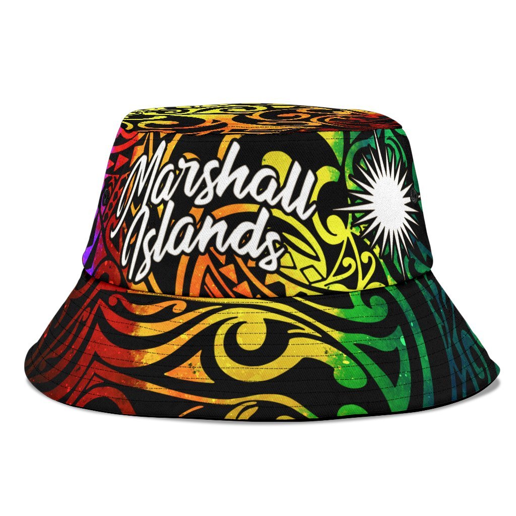 Marshall Islands Bucket Hat - Rainbow Polynesian Pattern Unisex Universal Fit Reggae - Polynesian Pride