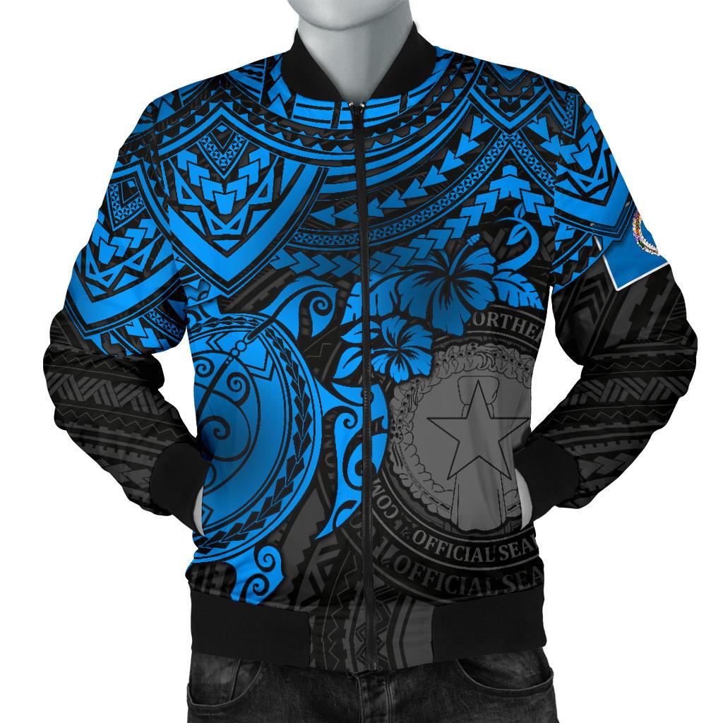 Northern Mariana Islands Polynesian Bomber Jacket (Men) - Blue Turtle Blue - Polynesian Pride