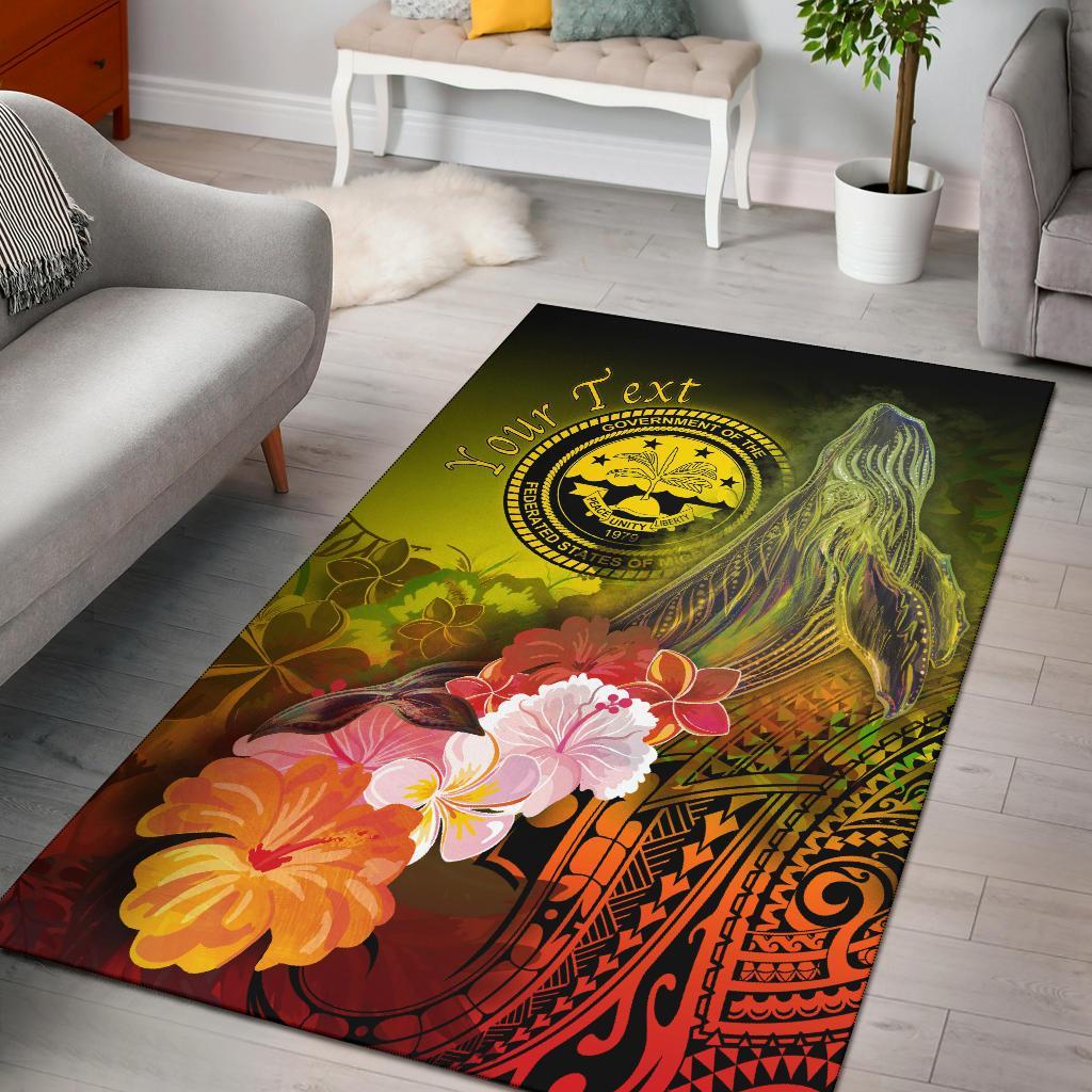 Federated States of Micronesia Custom Personalised Area Rug - Humpback Whale with Tropical Flowers (Yellow) Yellow - Polynesian Pride