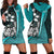 Pohnpei Micronesian Women's Hoodie Dress Turquoise - Turtle With Hook Turquoise - Polynesian Pride