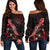 Palau Polynesian Women's Off Shoulder Sweater - Turtle With Blooming Hibiscus Red Red - Polynesian Pride