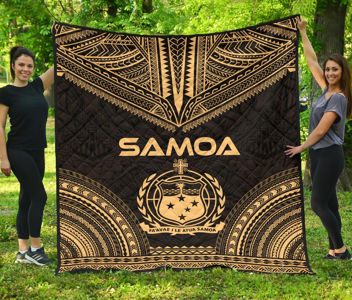 Samoa Premium Quilt - Samoa Coat Of Arms Polynesian Chief Gold Version Gold - Polynesian Pride