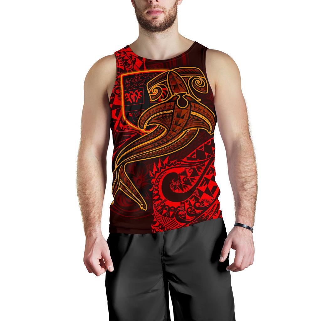 Fiji Men's Tank Top - Red Shark Polynesian Tattoo - Polynesian Pride
