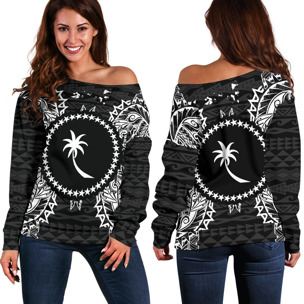 Chuuk Polynesian Shoulder Sweater Map Black Black - Polynesian Pride