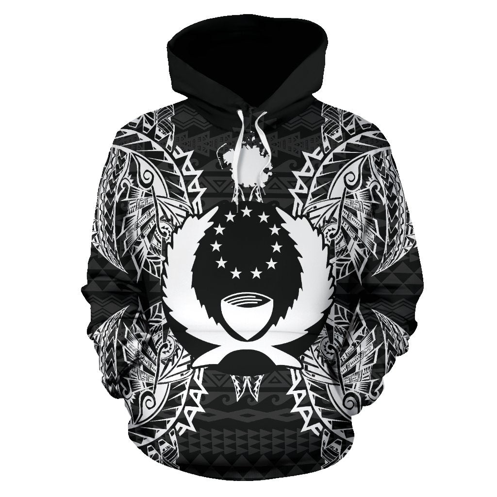 Pohnpei Polynesian ll Over Hoodie Map Black - Polynesian Pride
