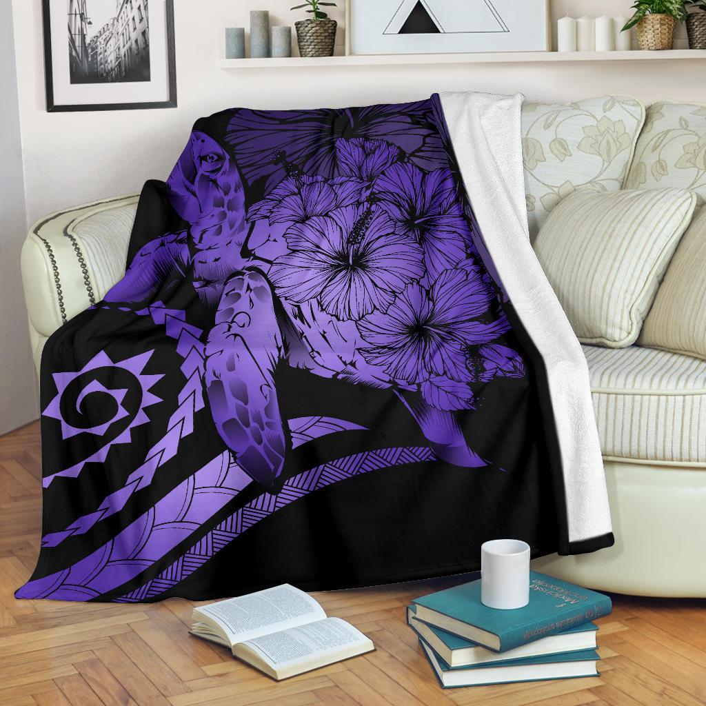 Hawaii Turtle Hibiscus Polynesian Vintage Premium Blanket - Purple White - Polynesian Pride