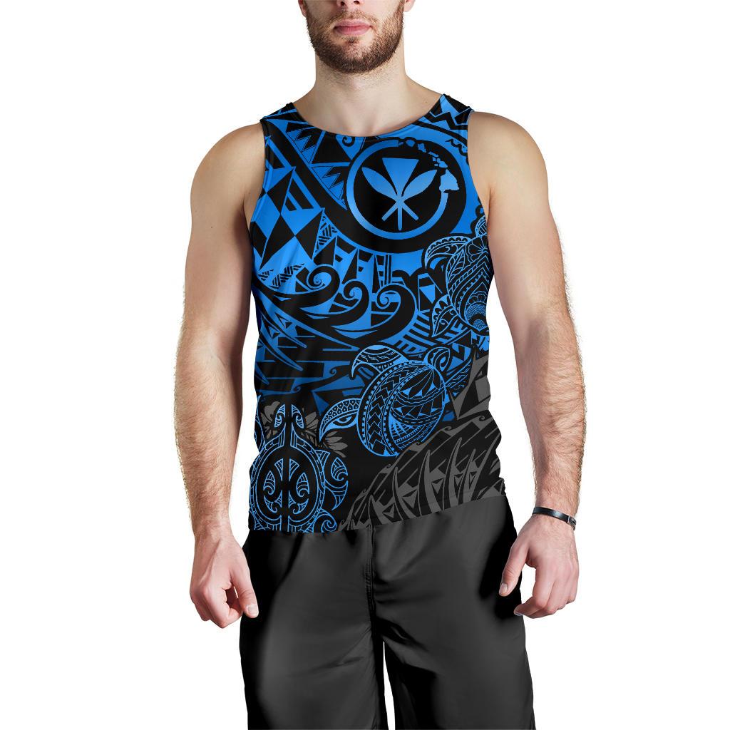 Polynesian Hawaii (Kanaka Maoli) Men's Tank Top - Blue Turtle Hibiscus Flowing - Polynesian Pride