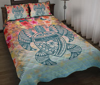 Hawaii Turtle Ohana Stary Night Hibiscus Quilt Bed Set - Polynesian Pride