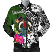 Vanuatu Men Bomber Jacket - Turtle Plumeria Banana Leaf Black - Polynesian Pride