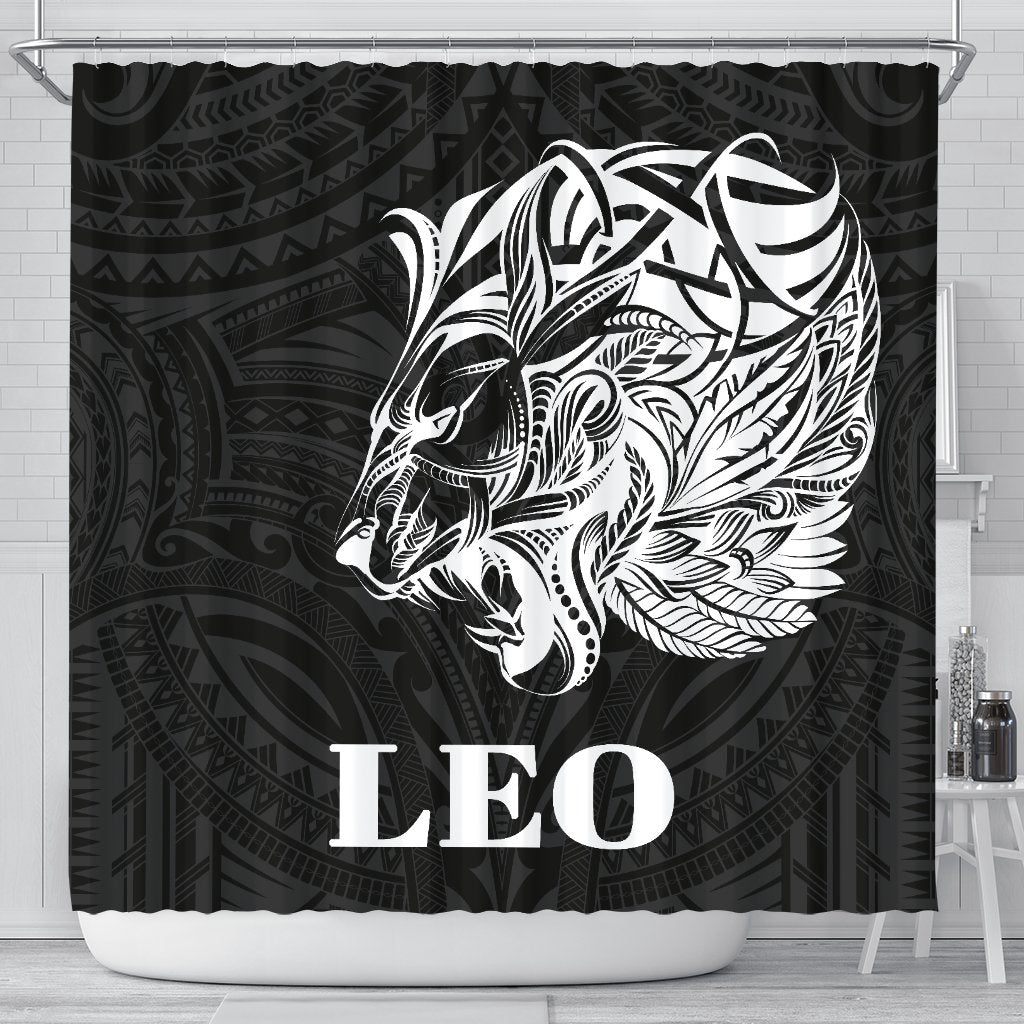 Sun In Leo Zodiac Shower Curtain Polynesian Tattoo Simple - White Shower Curtain - Polynesian Pride