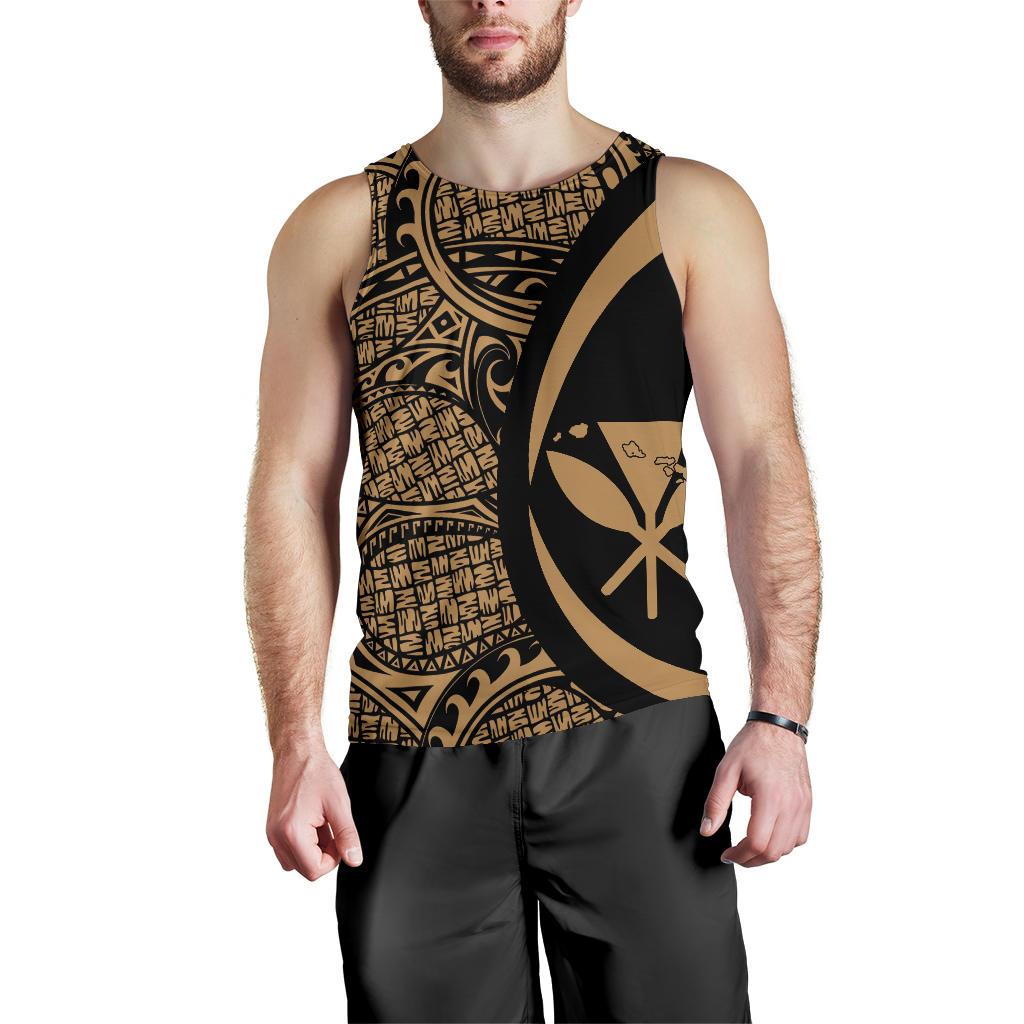 Kanaka Hawaii Map Gold Polynesian Men's Tank Top - Circle Style - Polynesian Pride
