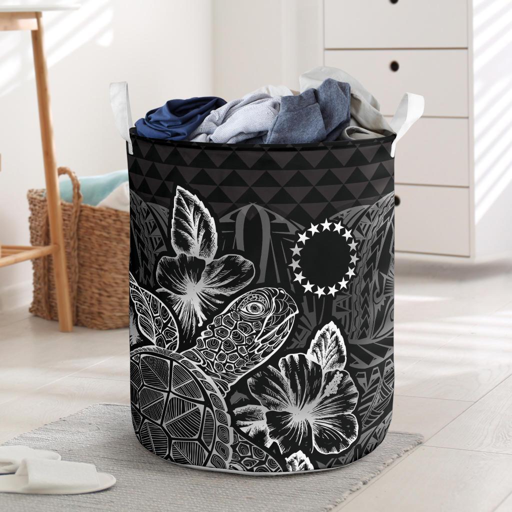Cook Islands Laundry Basket - Polynesian Turtle Hibiscus Black Laundry Basket One Size Black - Polynesian Pride