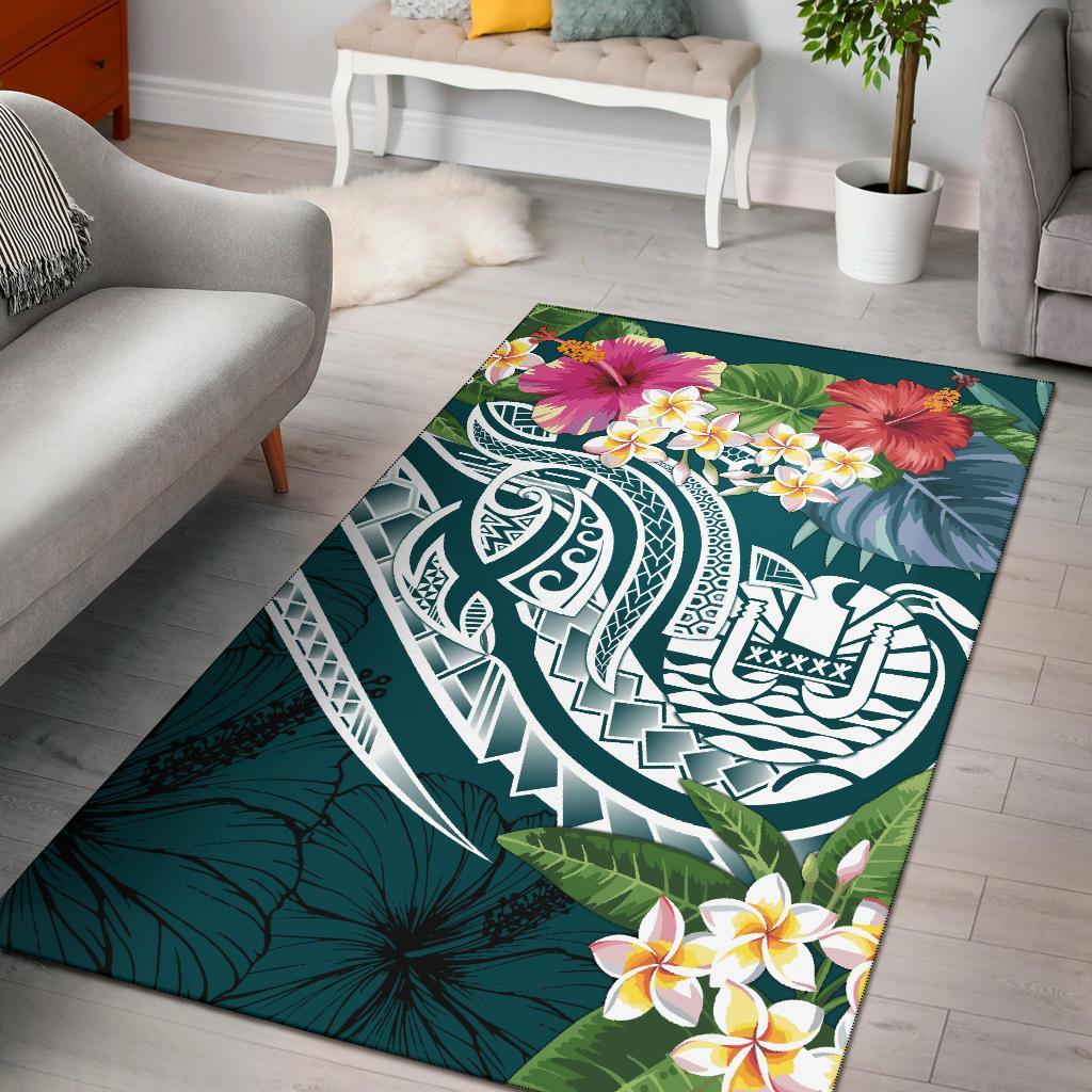Tahiti Polynesian Area Rug - Summer Plumeria (Turquoise) Turquoise - Polynesian Pride