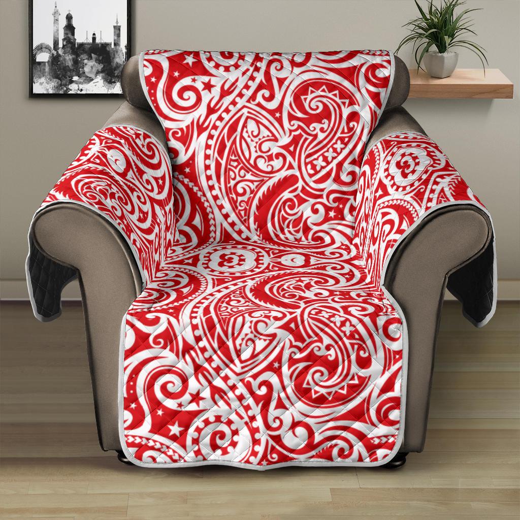 Tonga Chair Sofa Protector - Red Color Patterns Poly 28" Recliner White - Polynesian Pride