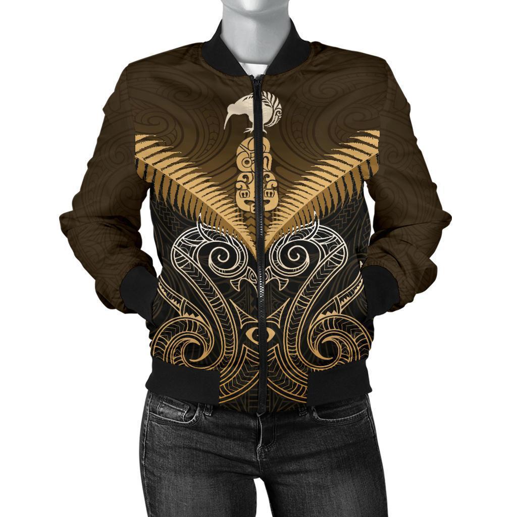 Maori Manaia New Zealand Women Bomber Jacket Gold Gold - Polynesian Pride