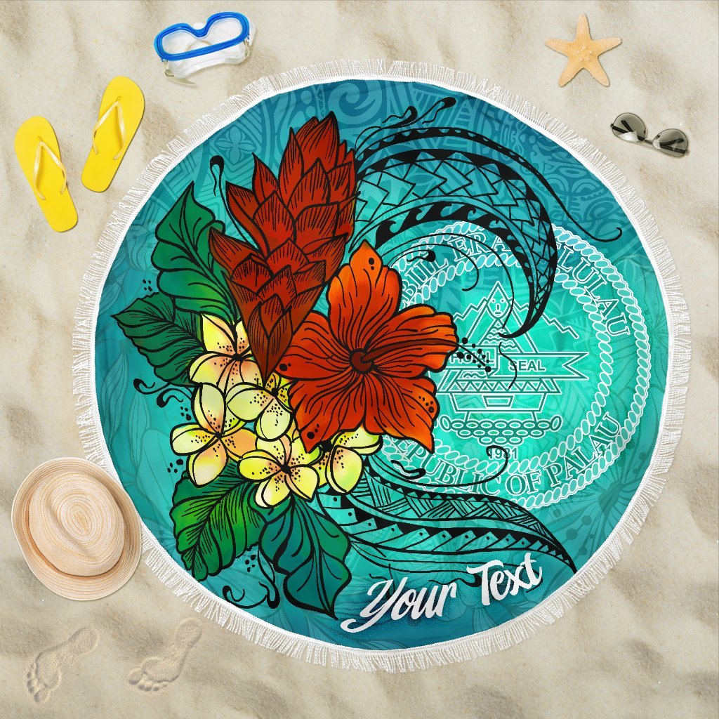 Palau Beach Blanket - Custom Personalised Tropical Flowers Style Beach Blanket - Palau One Size Blue - Polynesian Pride