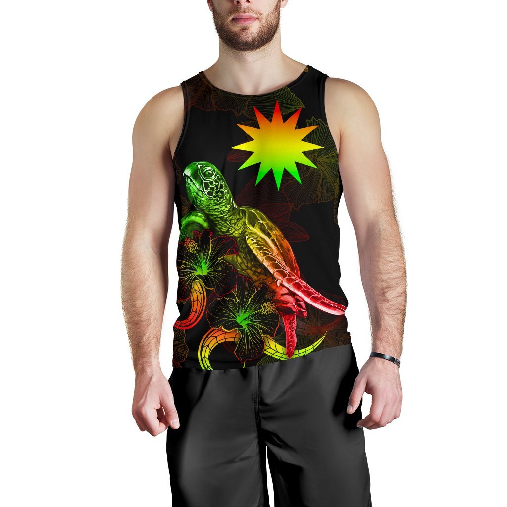 Nauru Polynesian Men Tank Top - Turtle With Blooming Hibiscus Reggae - Polynesian Pride