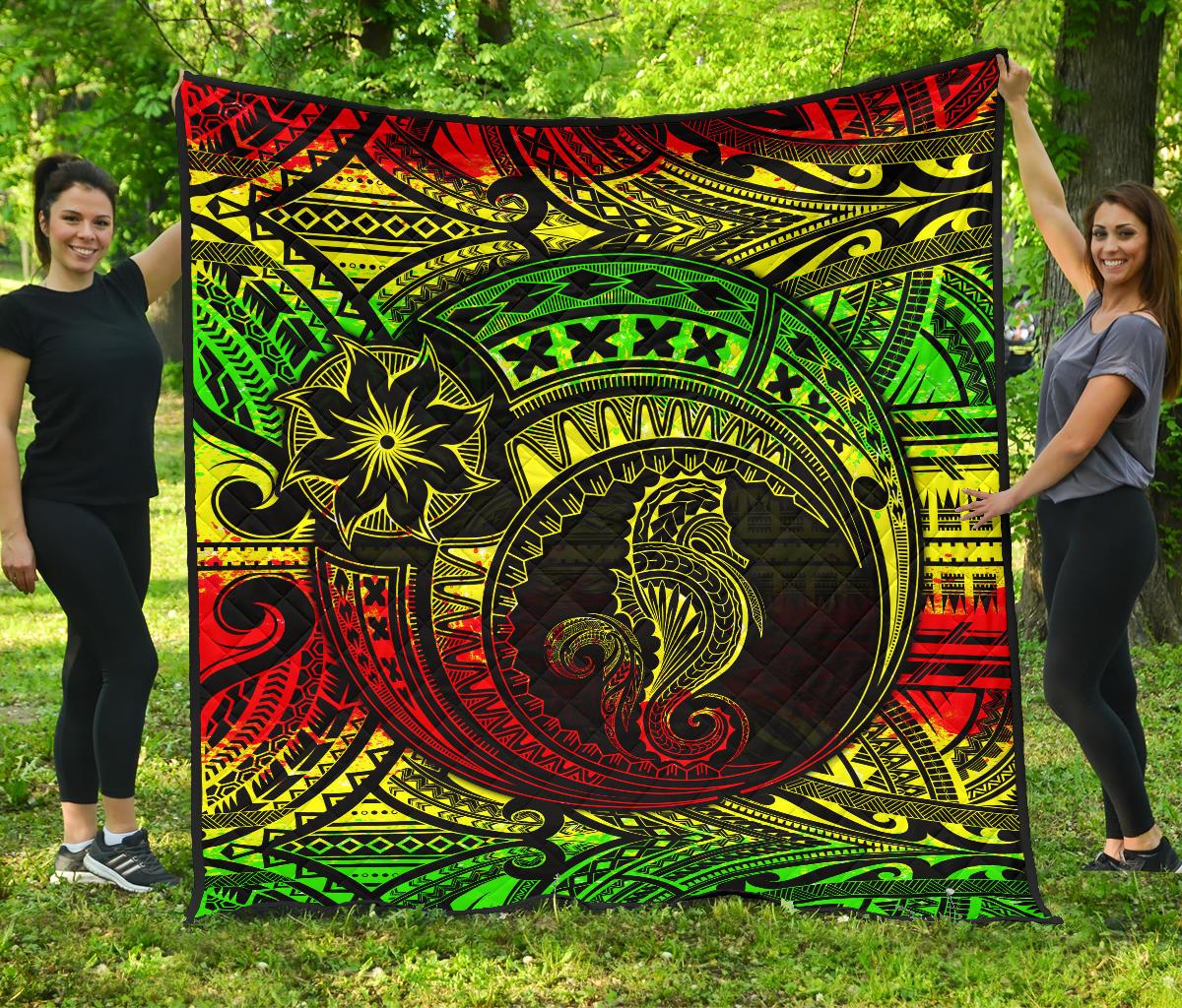 Seahorse Polynesian Premium Quilt - Polynesian Tattoo Reggae - Polynesian Pride