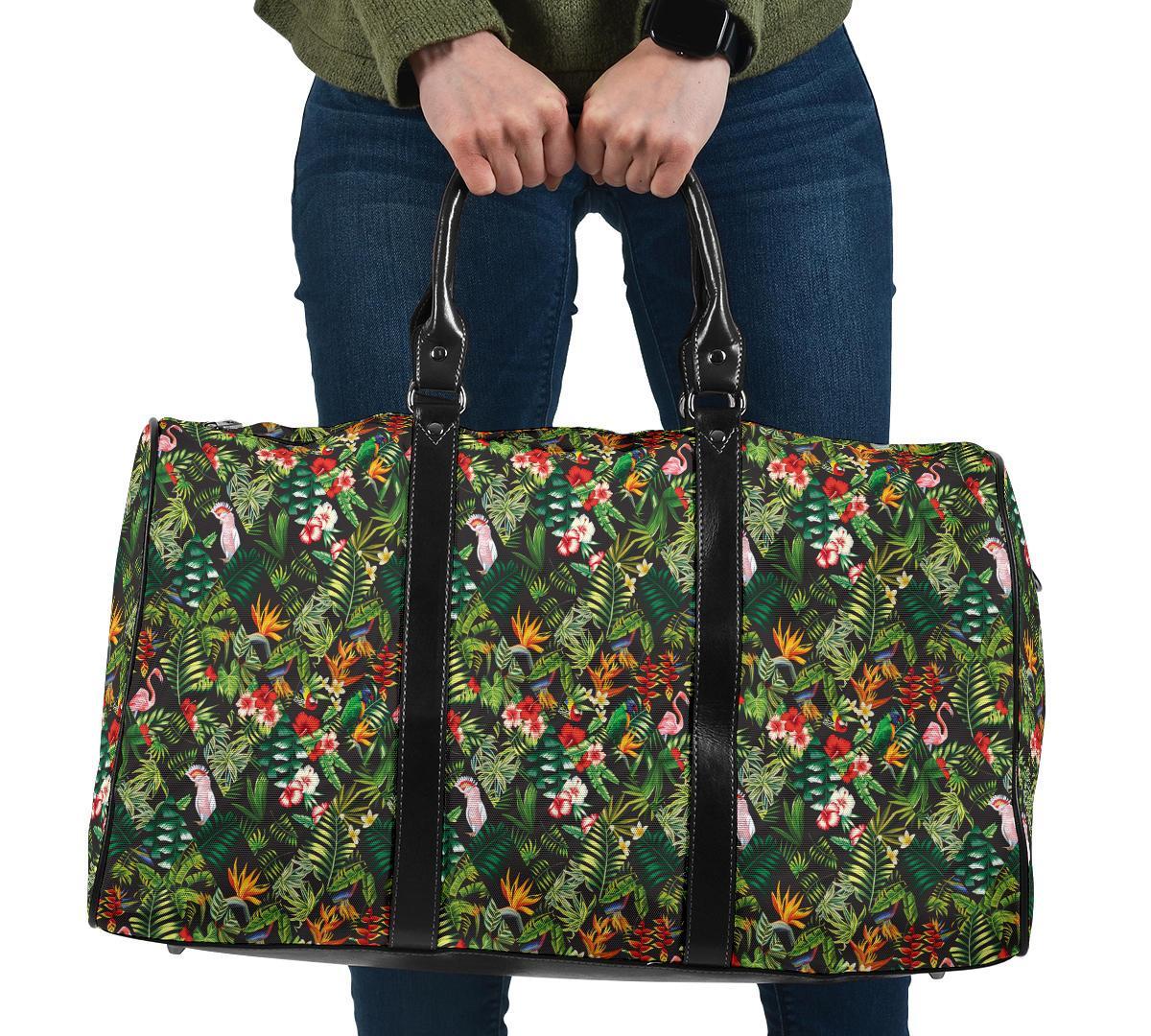 Tropical Flamingo Hibiscus Hawaii Travel Bag Travel Bag One size Black - Polynesian Pride