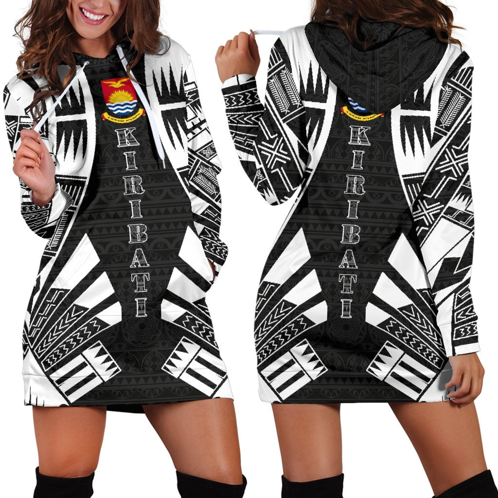 Kiribati Hoodie Dress - Polynesian Tattoo Black Black - Polynesian Pride