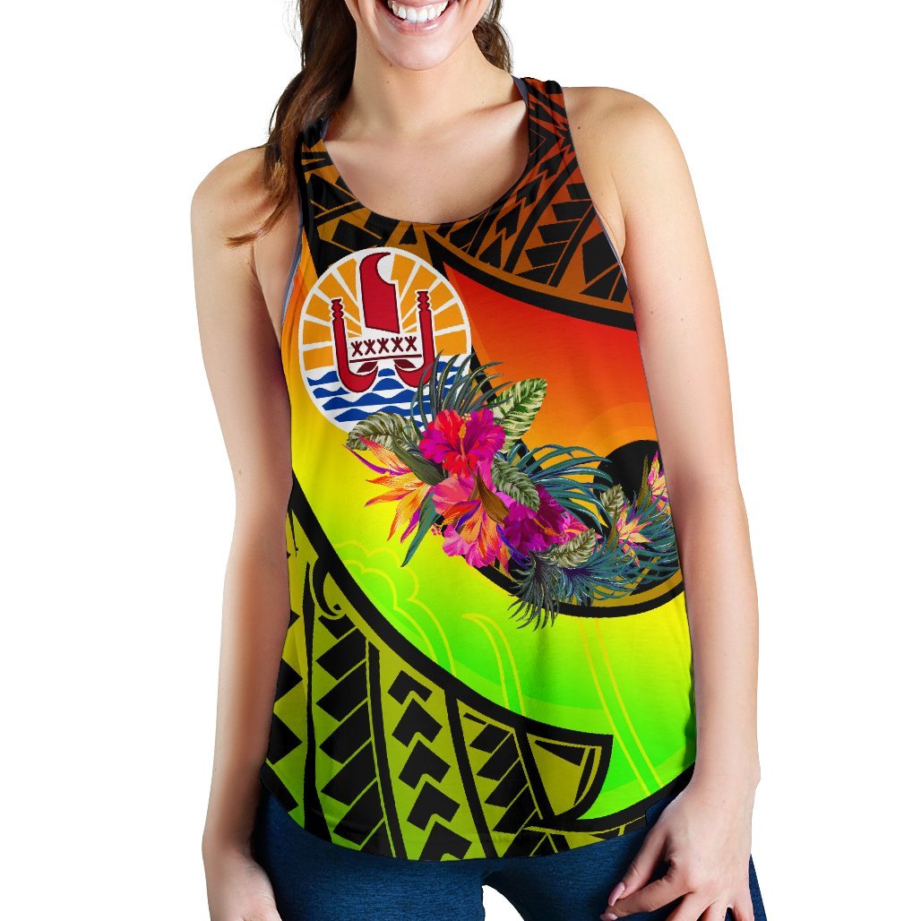 Tahiti Women's Racerback Tank - Polynesian Hook And Hibiscus (Reggae) - Polynesian Pride