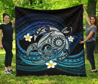 Hawaii Turtle Plumeria Polynesian Premium Quilt - Mela Style Black - Polynesian Pride