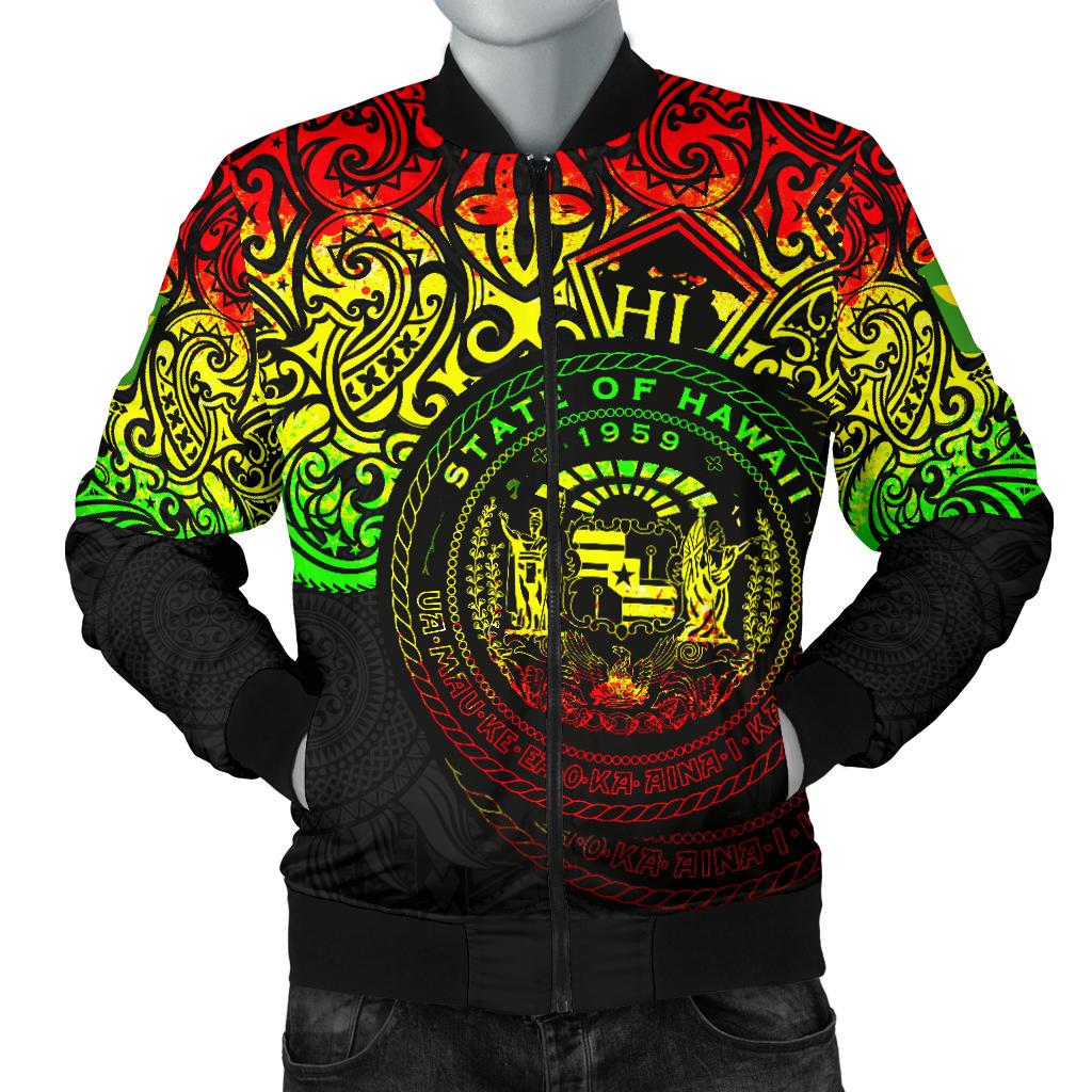 Polynesian Hawaii Bomber Jacket (Men) - Pride of Hawaii (Reggae) Black - Polynesian Pride