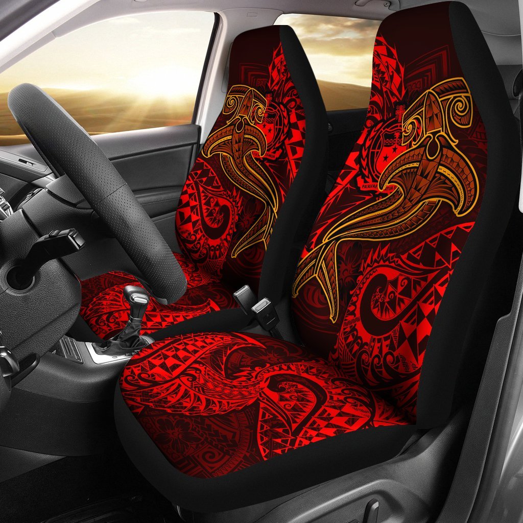 Samoa Car Seat Covers - Red Shark Polynesian Tattoo Universal Fit Red - Polynesian Pride