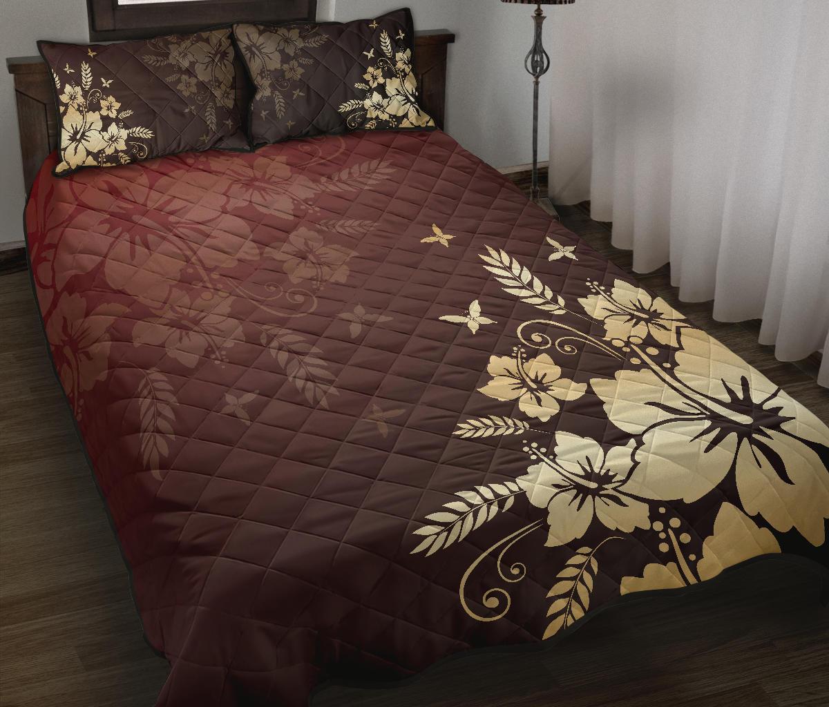 Hawaii Quilt Bed Set - Golden Hibiscus Quilt Bed Set - Polynesian Pride