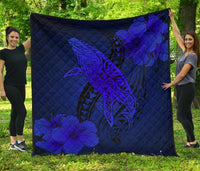 Hawaii Whale Swim Poly Blue Premium Quilt Blue - Polynesian Pride