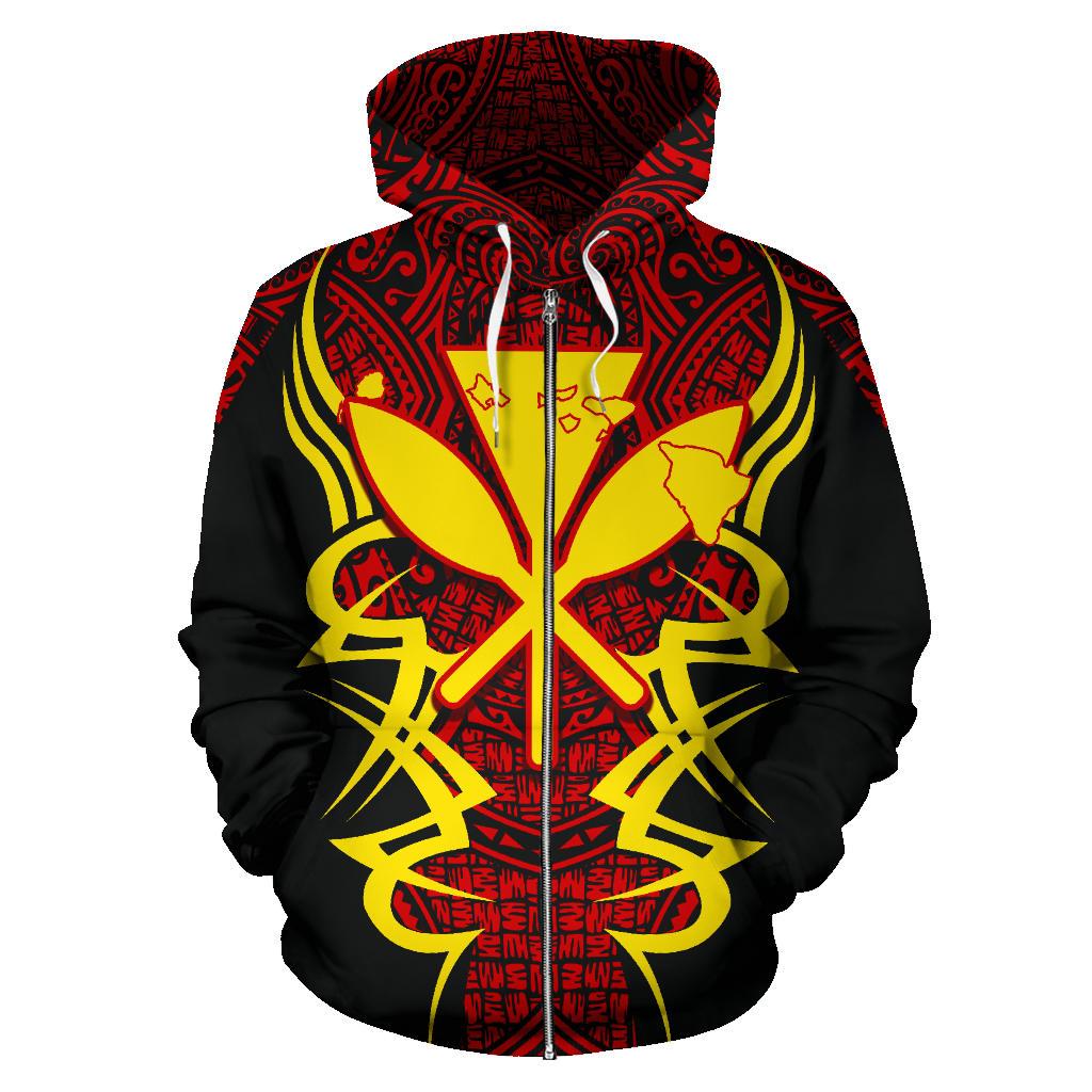 Hawaii Kanaka Map Polynesian Zip up Hoodie Armor Style - Polynesian Pride