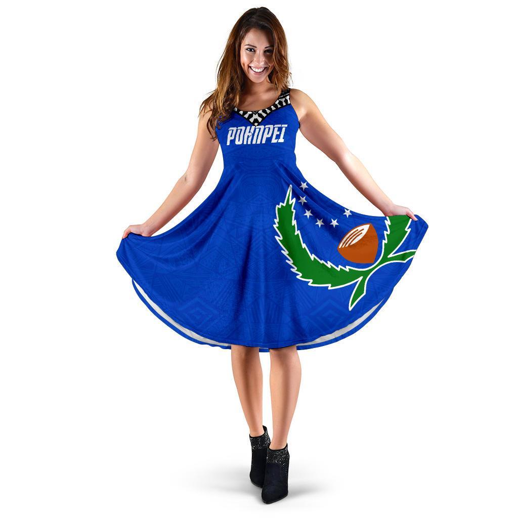 Pohnpei Flag Women's Dress Micronesian Pattern Women Blue - Polynesian Pride