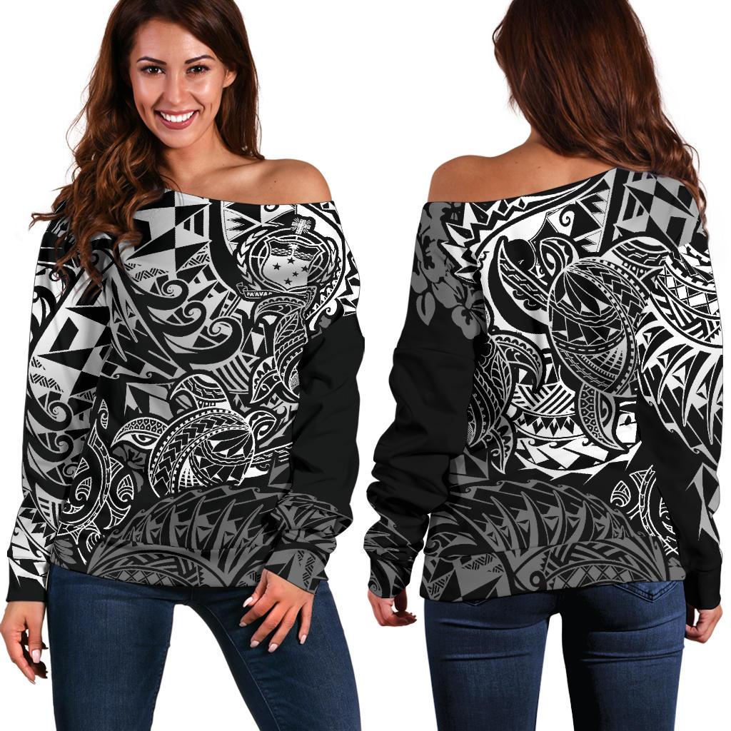 Samoa Polynesian Off Shoulder Sweater (Women) - White Turtle Flowing White - Polynesian Pride