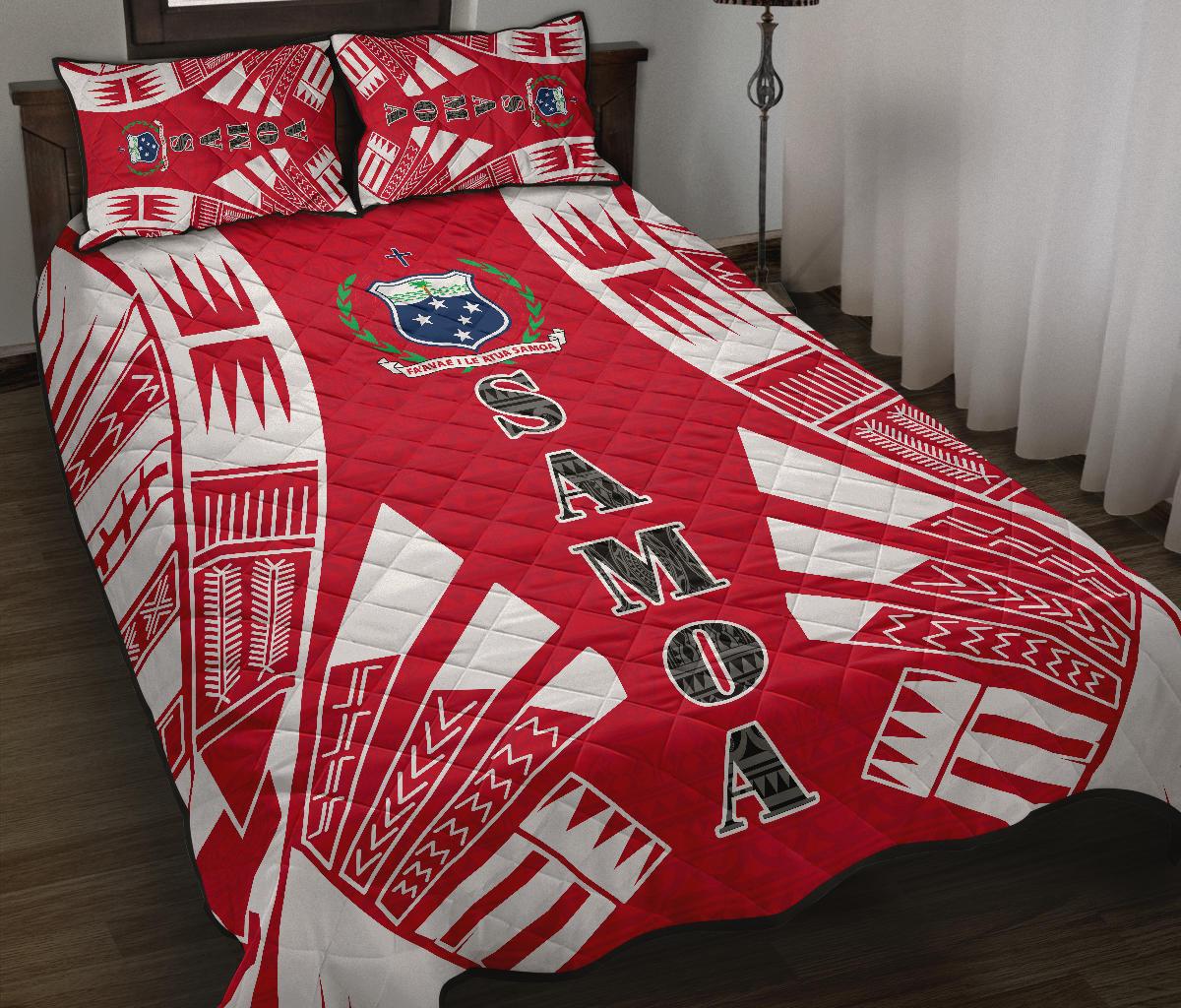 Samoa Quilt Bed Set - Samoa Coat Of Arms Polynesian Red Tattoo Style - Polynesian Pride