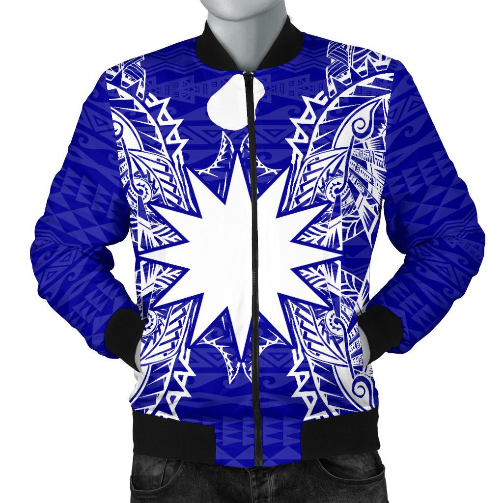 Nauru Polynesian Men's Bomber Jacket Map Blue Blue - Polynesian Pride